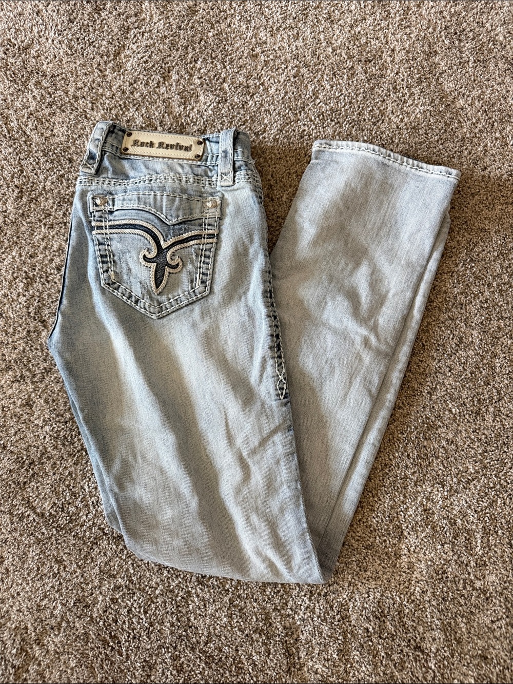 Rock Revival Light Blue Embroidered Back Pocket Jeans size 30